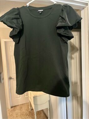 Express Black Ruffle Puff Sleeve Tee